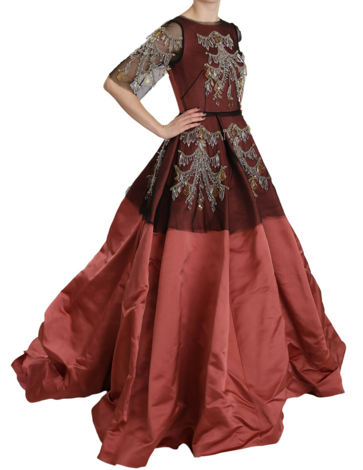 Elegant Crystal Embellished Silk Gown