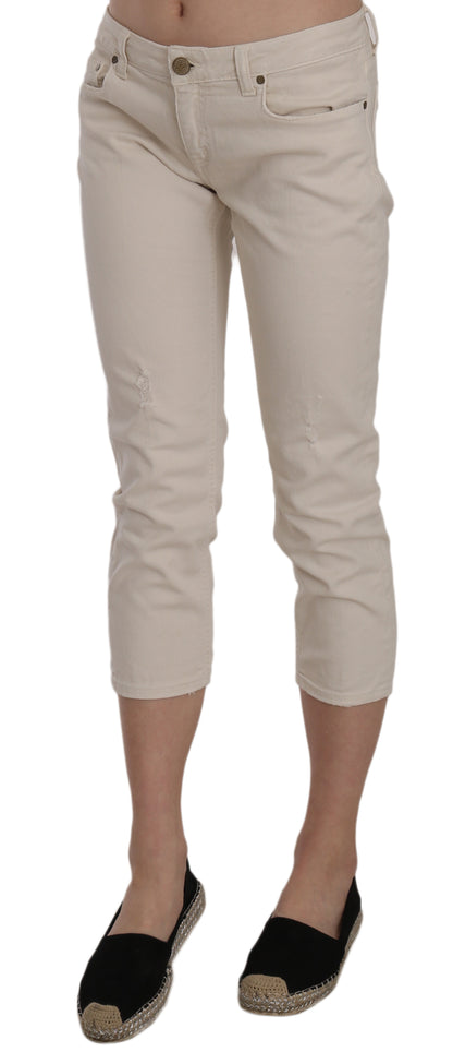 Beige Low Waist Skinny Cropped Capri Pants