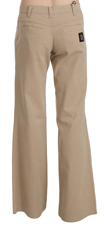 Beige Mid Waist Flared Luxury Trousers