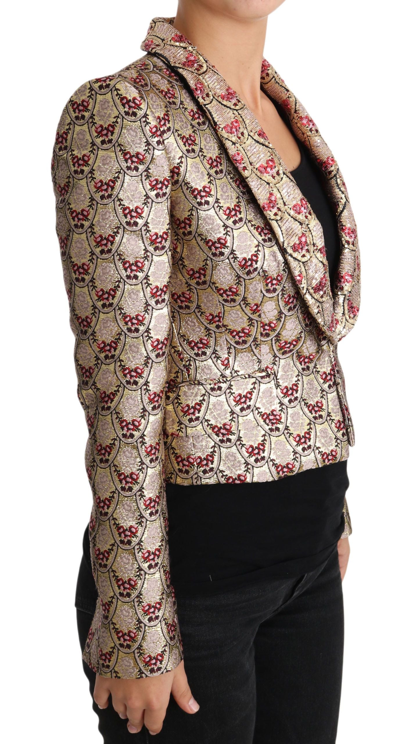 Glittering Gold Floral Sequined Blazer Jacket