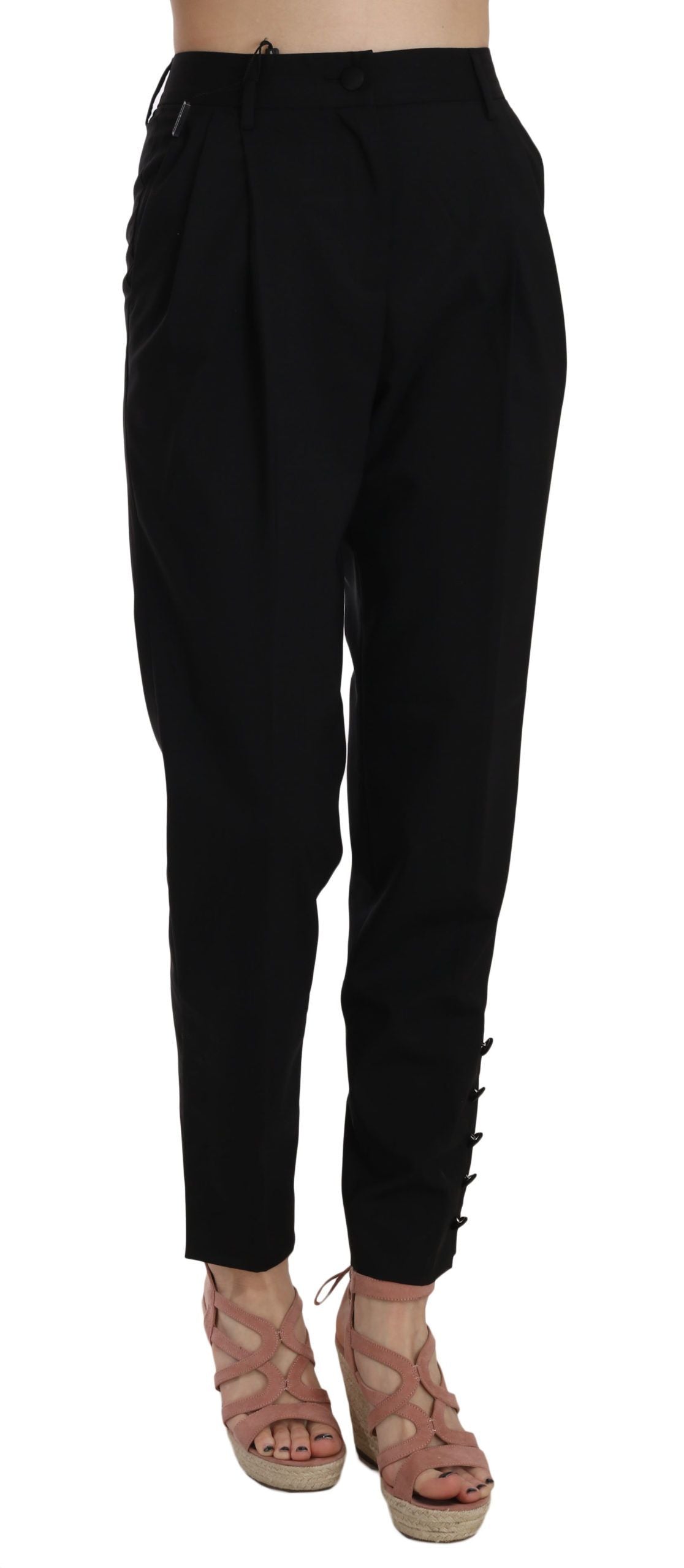 Elegant Pleated Tapered Black Trousers