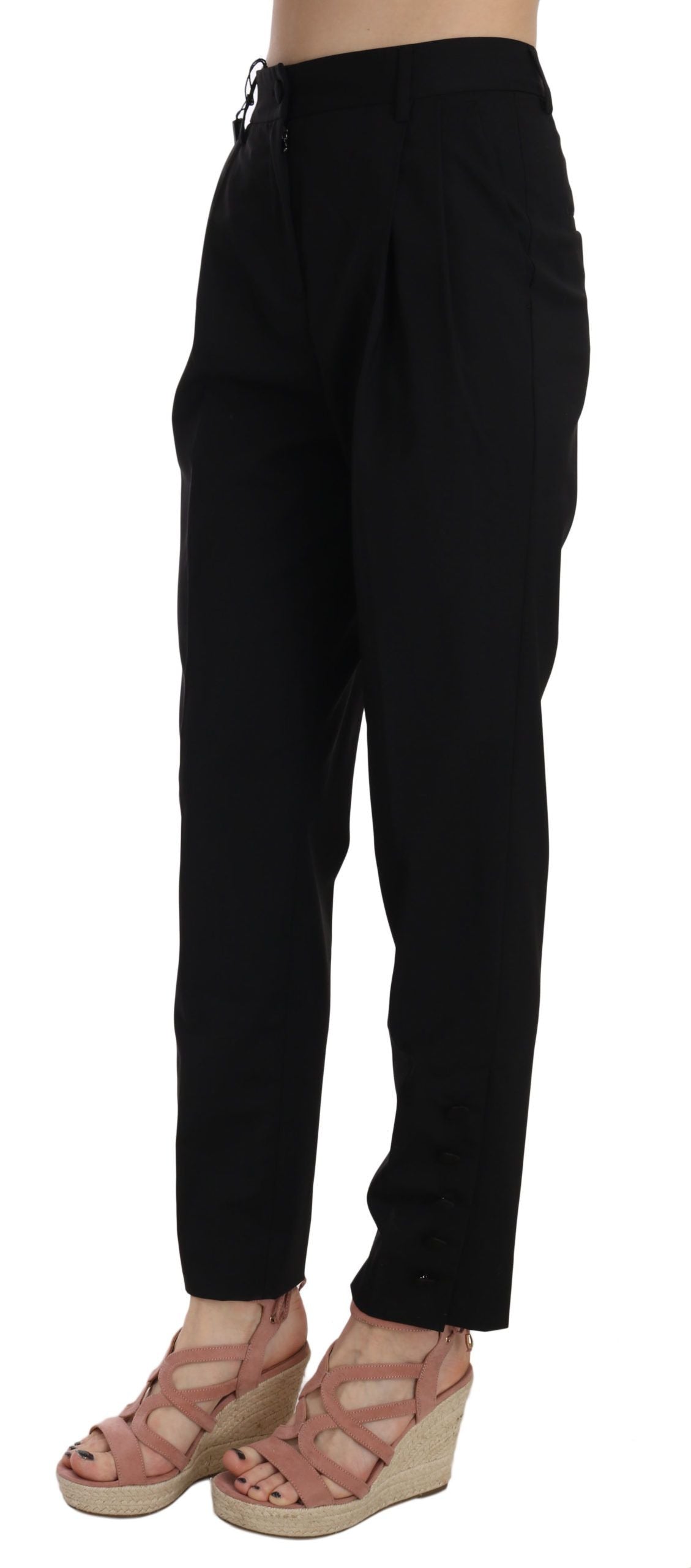 Elegant Pleated Tapered Black Trousers