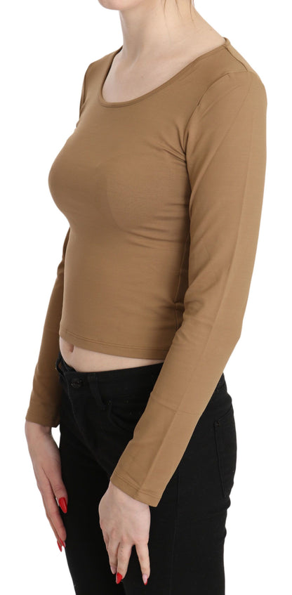 Elegant Brown Long Sleeve Cropped Top