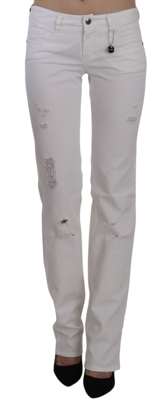 Chic White Slim Fit Cotton Jeans