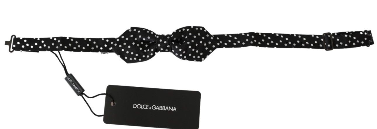 Elegant Black Polka Dot Silk Bow Tie