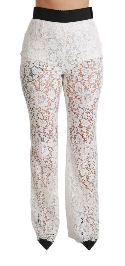 Elegant White Lace High Waist Pants