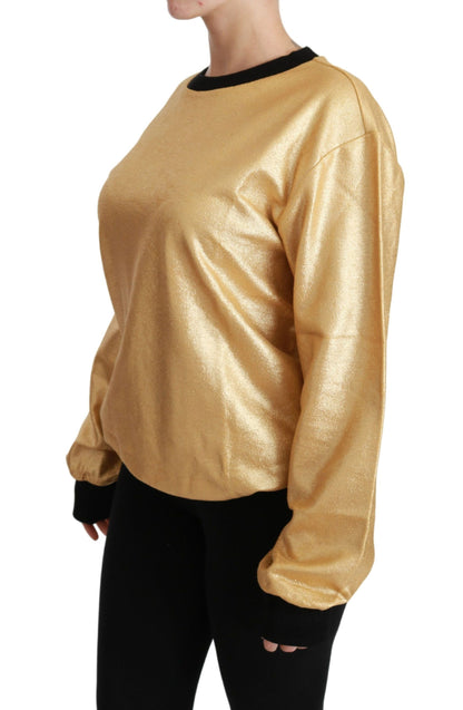 Elegant Gold Crew Neck Cotton Sweater