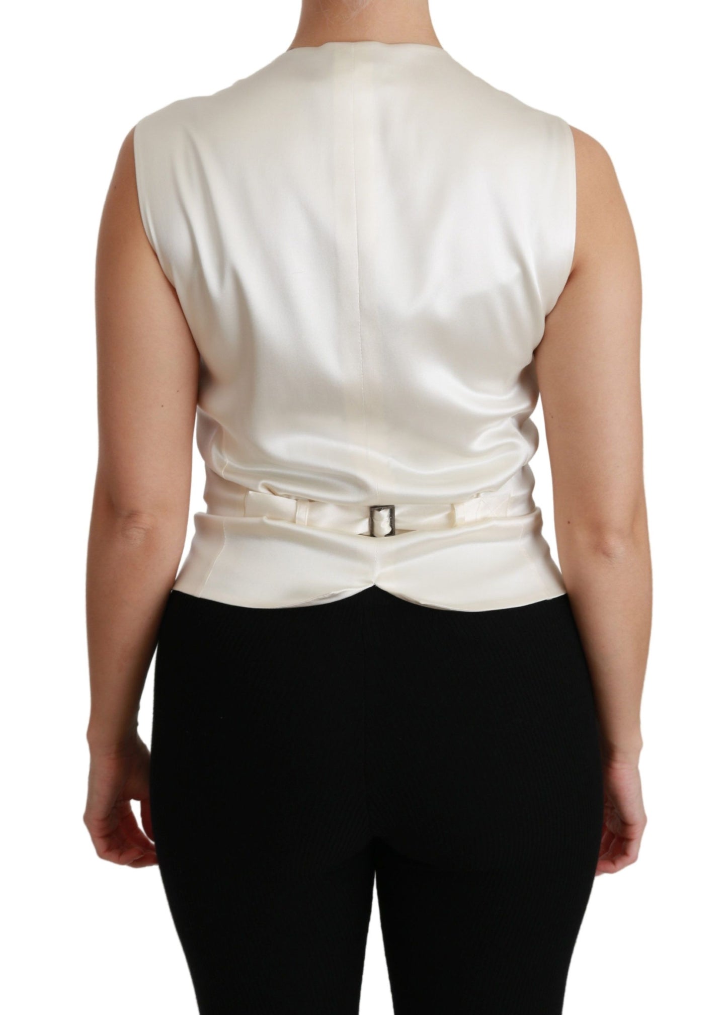 Elegant Silk Sleeveless Vest in Black & White