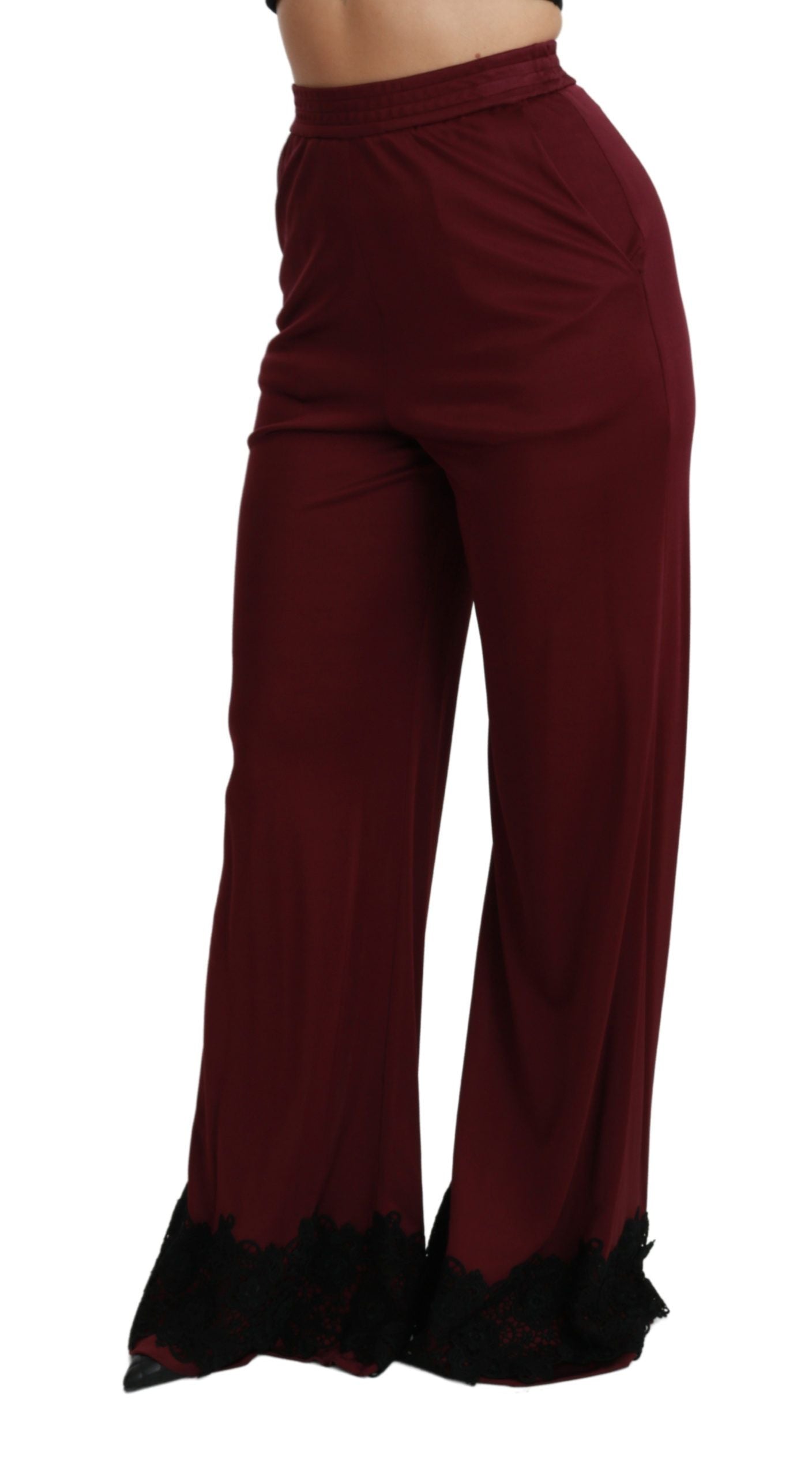 Elegant Maroon High Waist Wide Leg Trousers