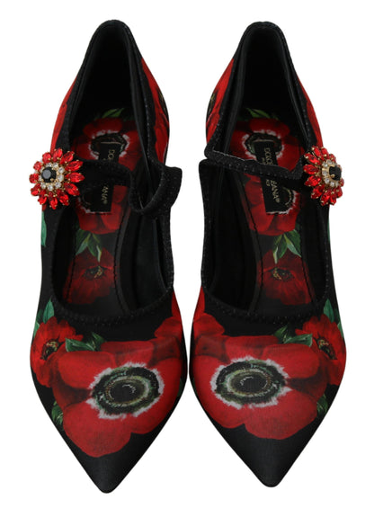 Floral Mary Janes Pumps with Crystal Detail