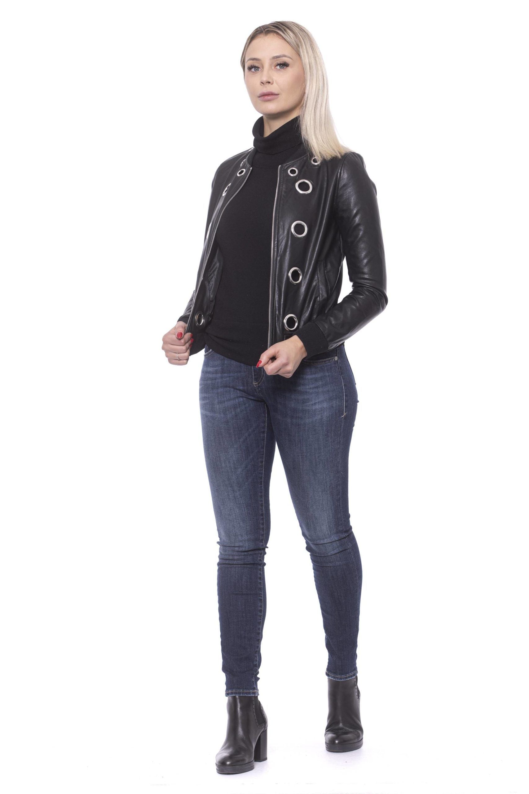 Chic Eco-Leather Studded Slim Jacket