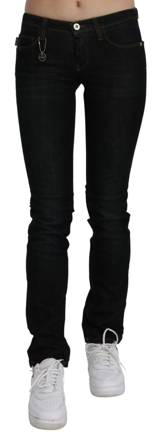 Chic Black Mid Waist Slim Fit Denim Jeans