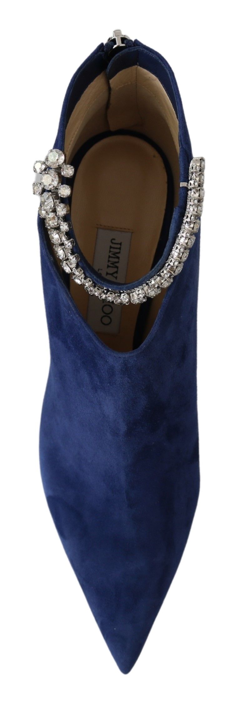 Pop Blue Crystal-Strap Heeled Boots