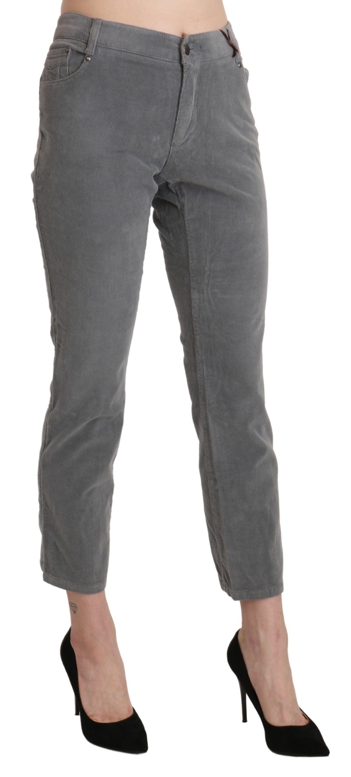 Chic Gray Mid Waist Cropped Trousers