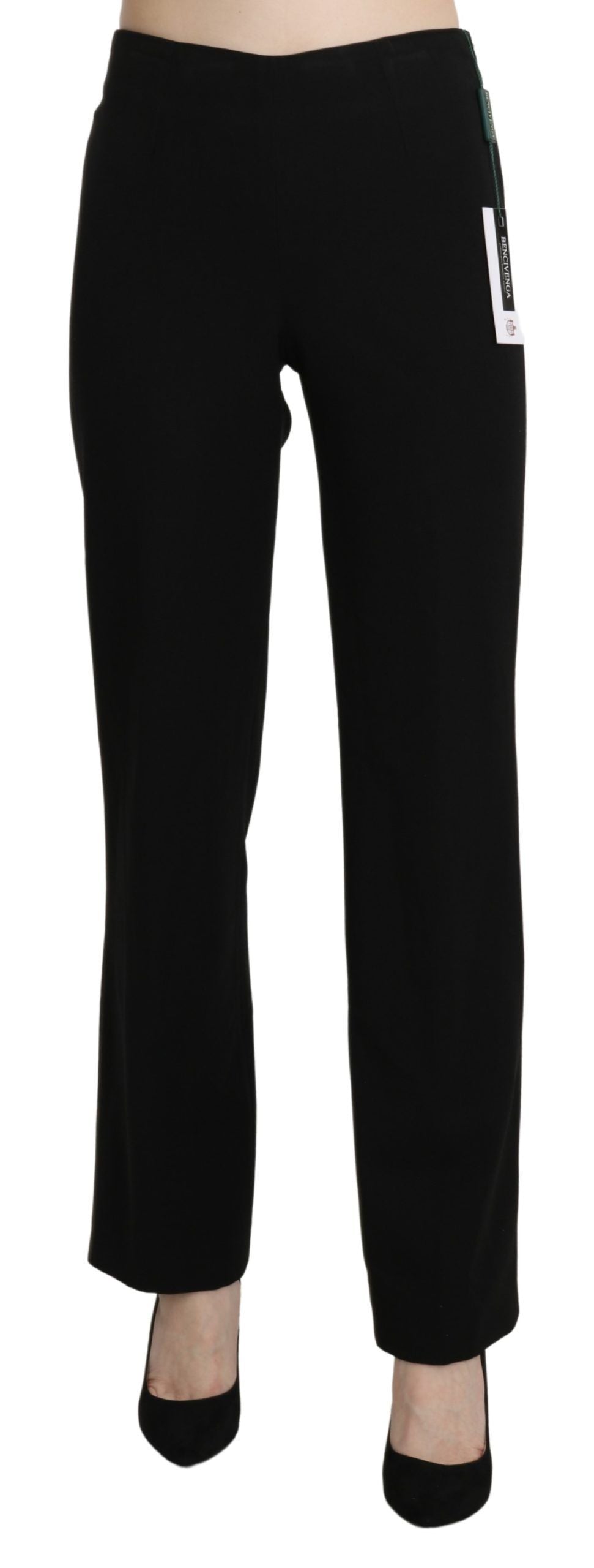 Elegant Black High Waist Straight Pants