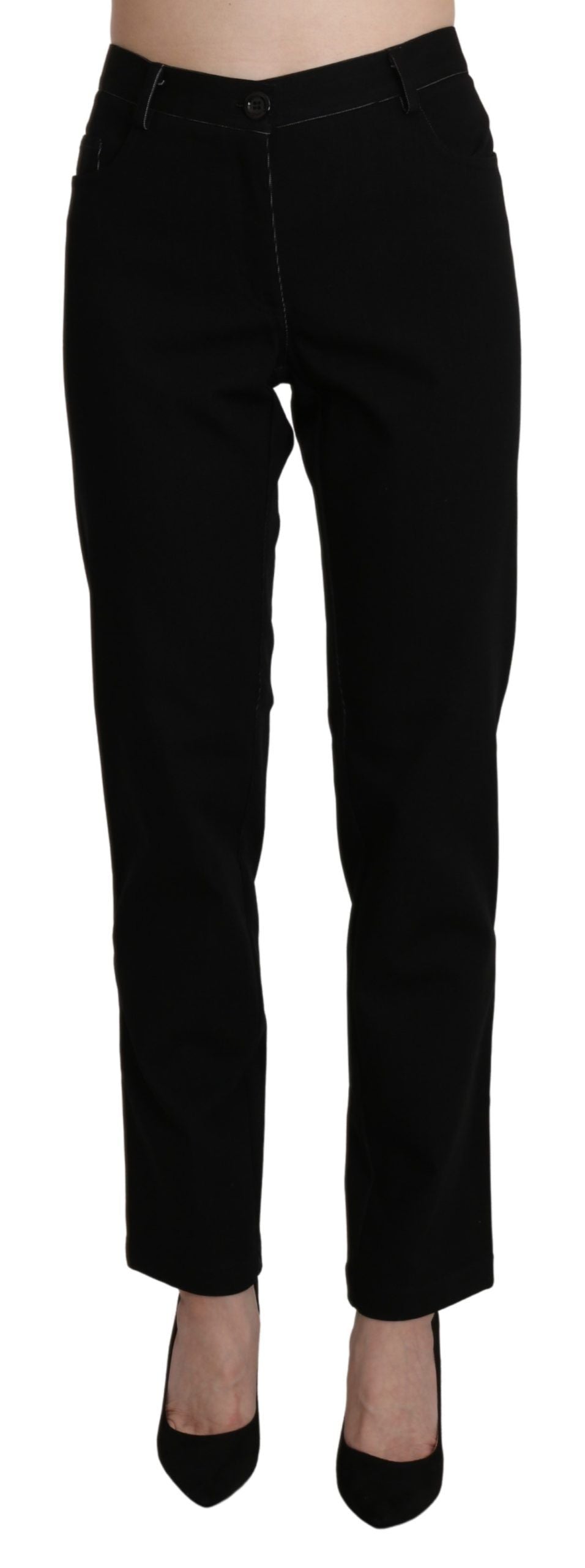 Elegant High Waist Straight Black Trousers