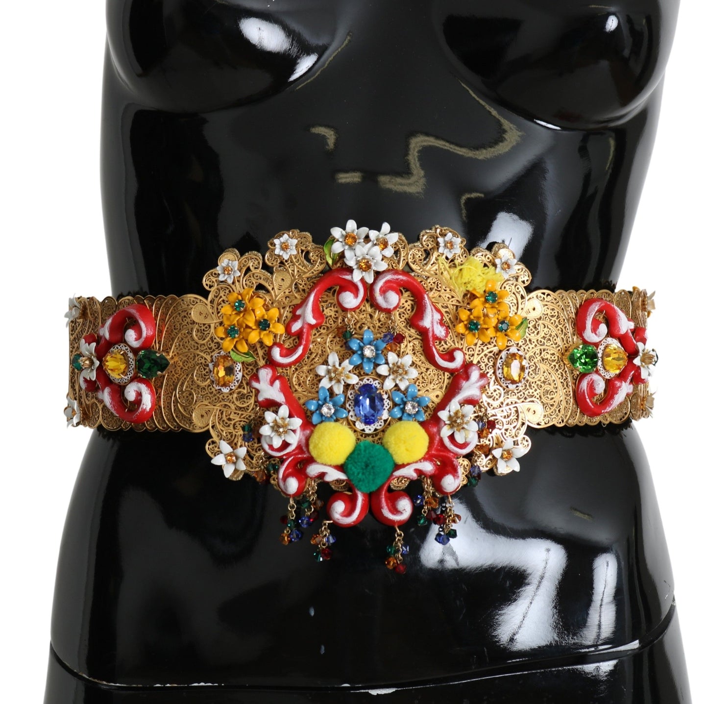 Golden Floral Crystal Embellished Waist Belt