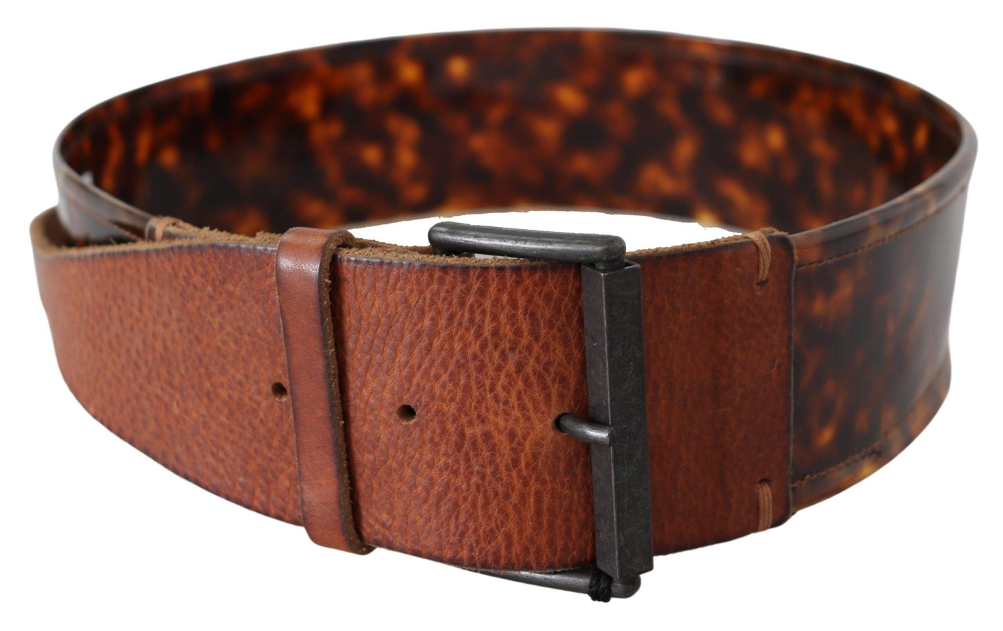 Elegant Dark Brown Leather Belt with Vintage Buckle