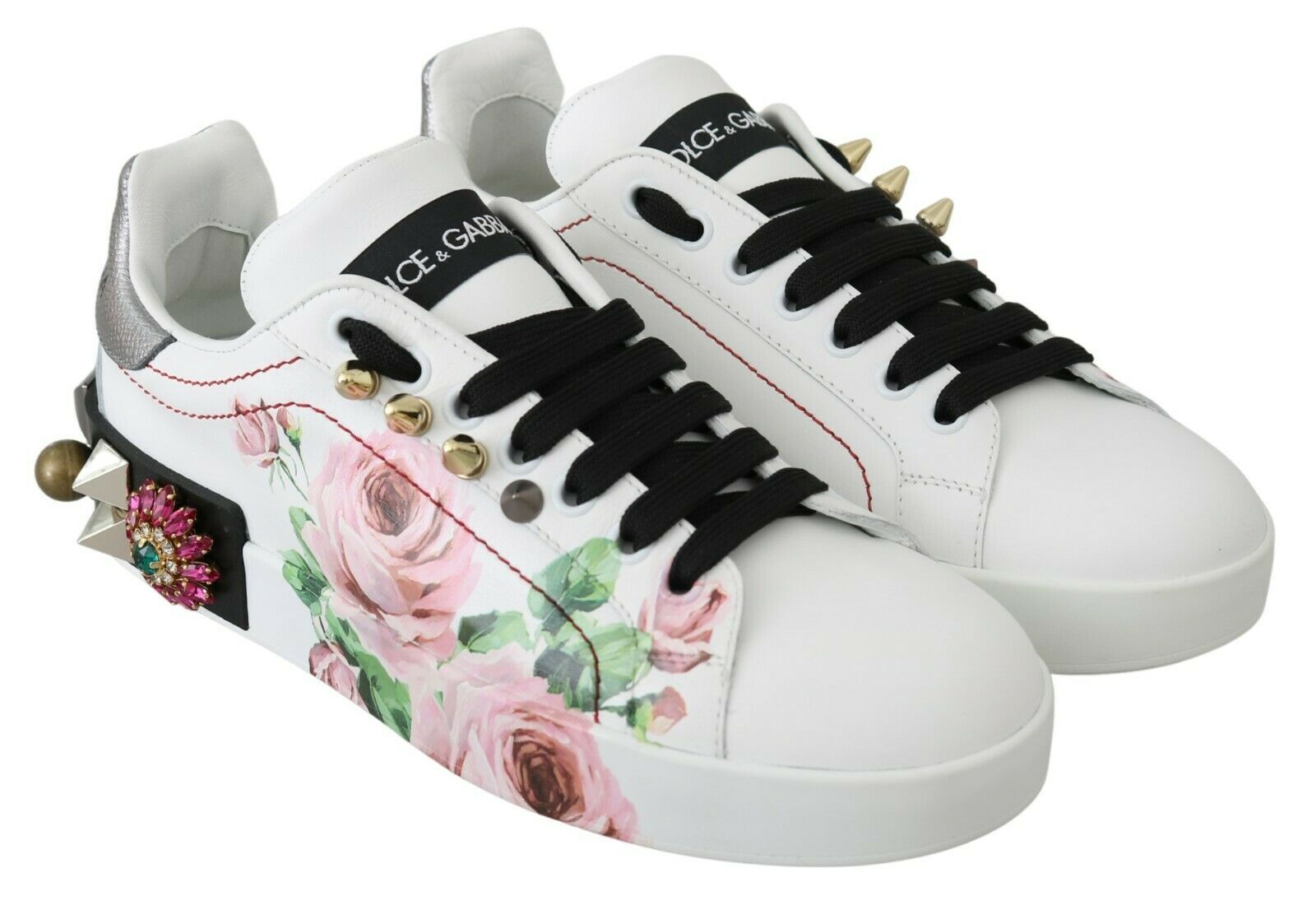 Floral Crystal-Embellished Leather Sneakers