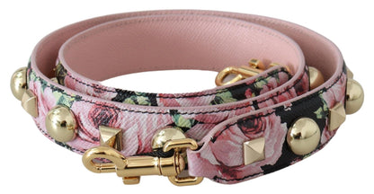 Floral Gold Stud Leather Strap in Pink