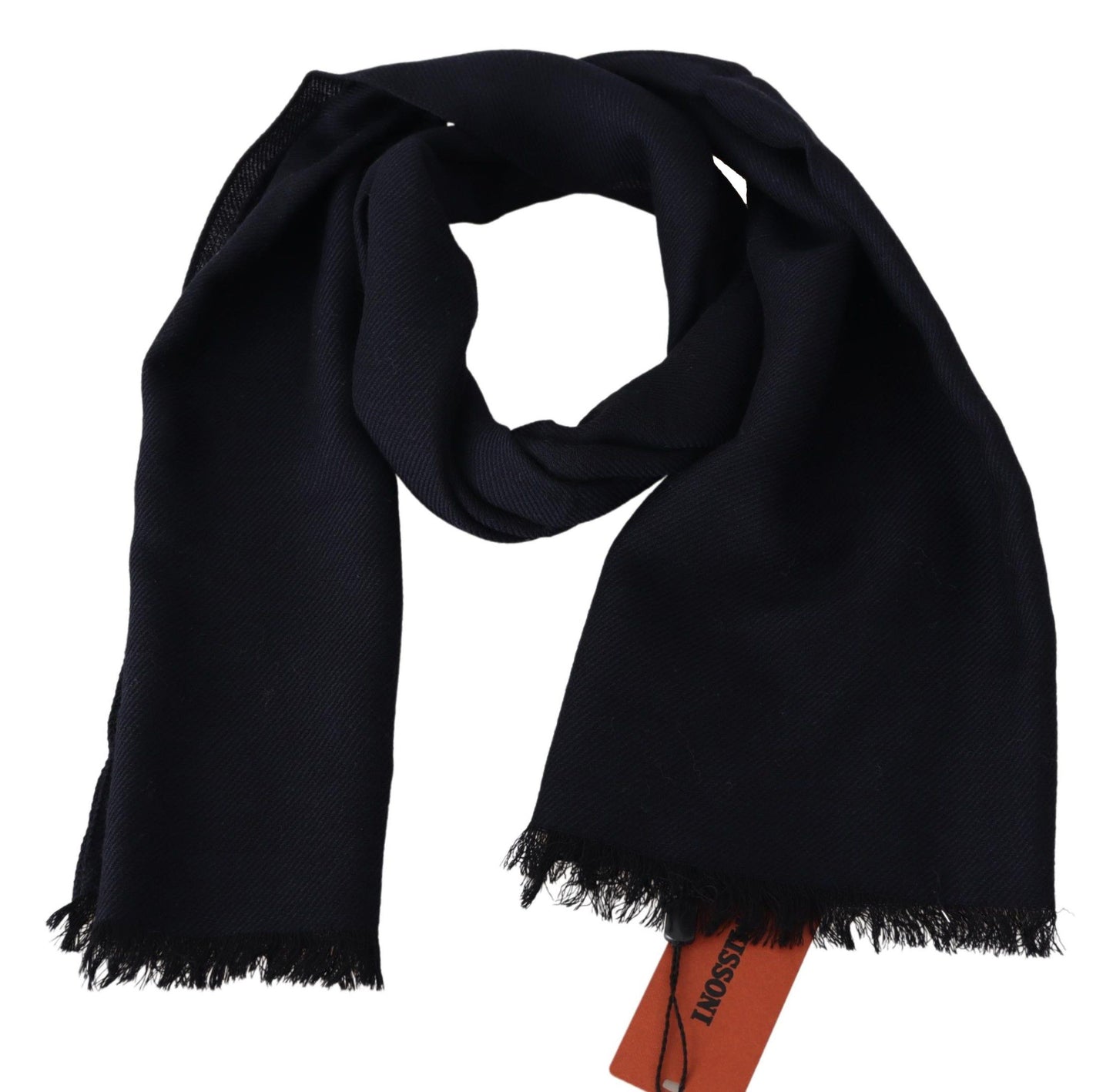 Elegant Black Wool Unisex Scarf