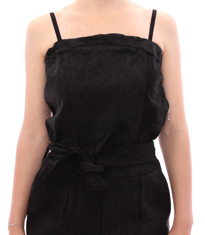 Elegant Black Leather Jumpsuit with Waist Strap