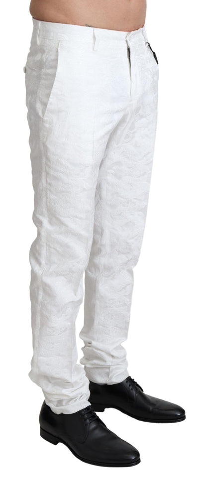 Elegant White Brocade Dress Pants