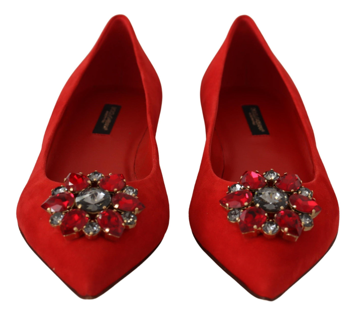 Crystal Embellished Red Suede Flats