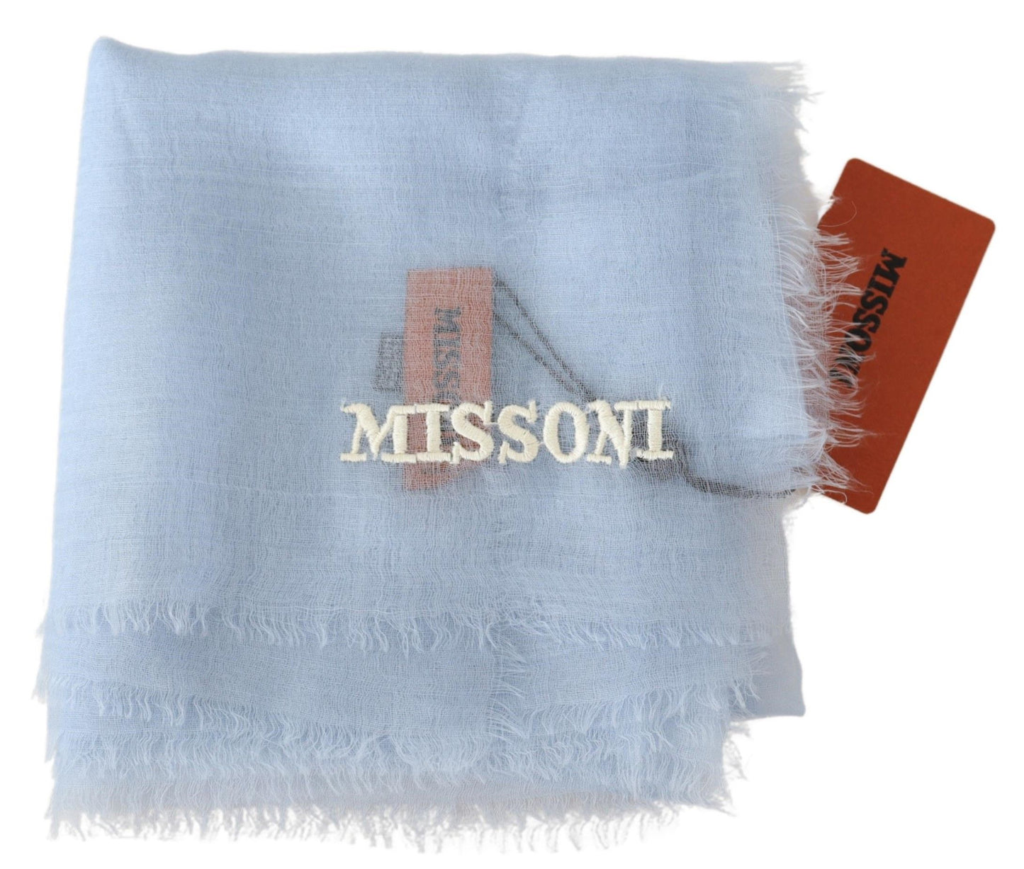 Elegant Light-Blue Cashmere Scarf with Fringes