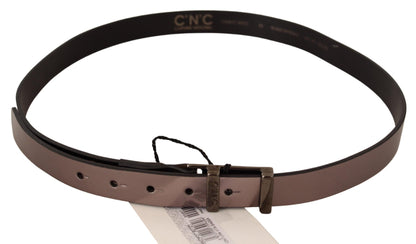 Chic Pink Metallic Leather Belt with Bronze Buckle