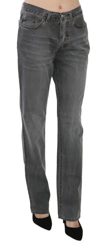 Chic Gray Mid Waist Straight Leg Jeans