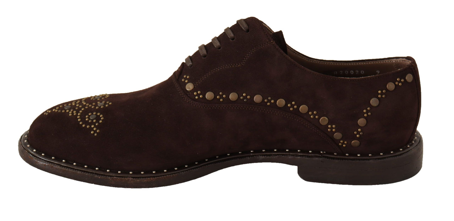 Elegant Brown Suede Studded Derby Shoes