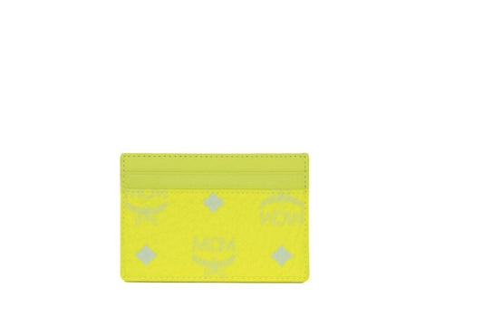 Spectrum Diamond Mini Neon Yellow Visetos Leather Card Case Holder Wallet