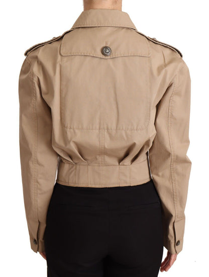 Elegant Cropped Cotton Jacket in Beige