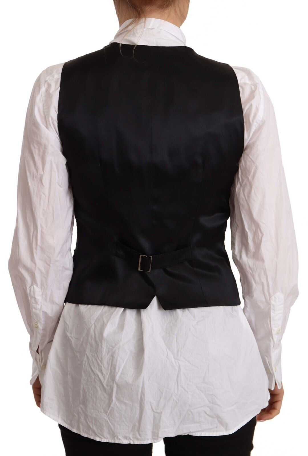 Elegant Black Wool Blend Waistcoat