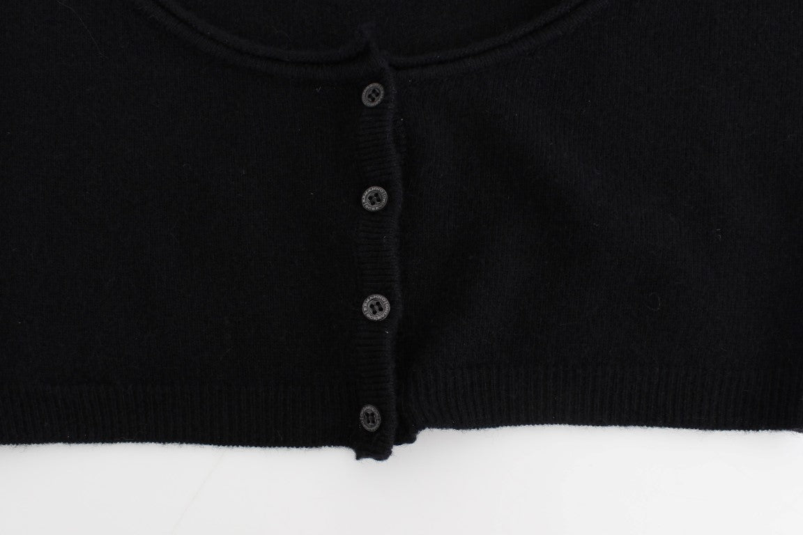 Chic Cropped Black Wool-Cashmere Sweater