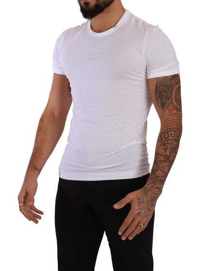 Elegant White Cotton Blend Round Neck Tee