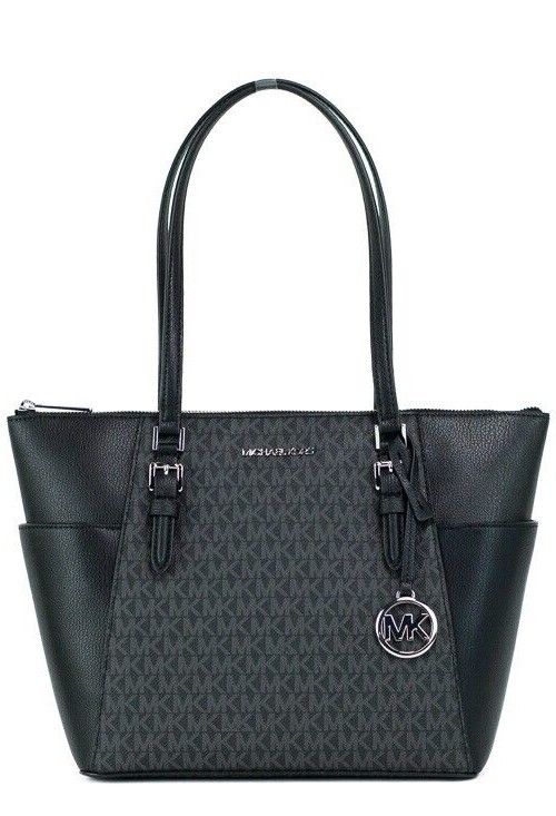 Charlotte Black PVC Leather Large Top Zip Tote Handbag Bag Purse