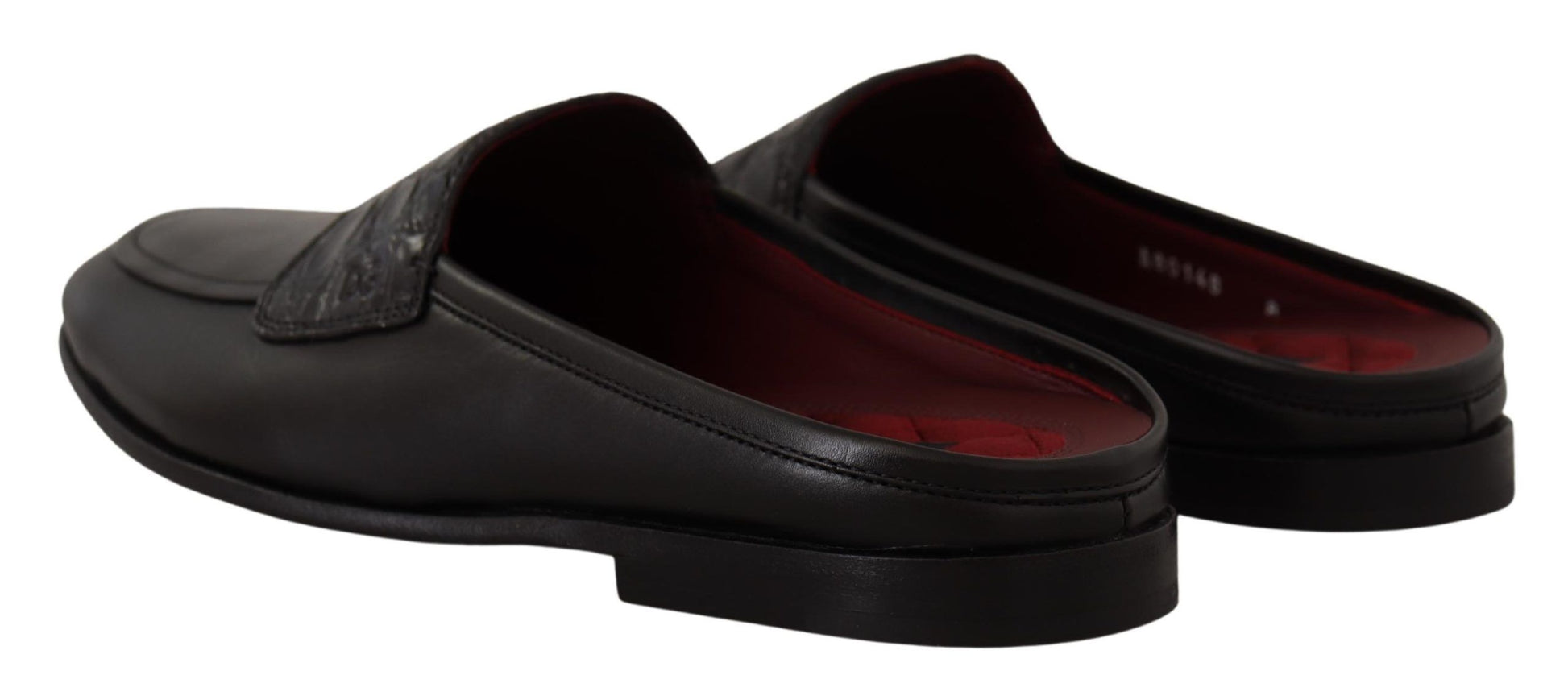 Exquisite Black & Burgundy Leather Slides