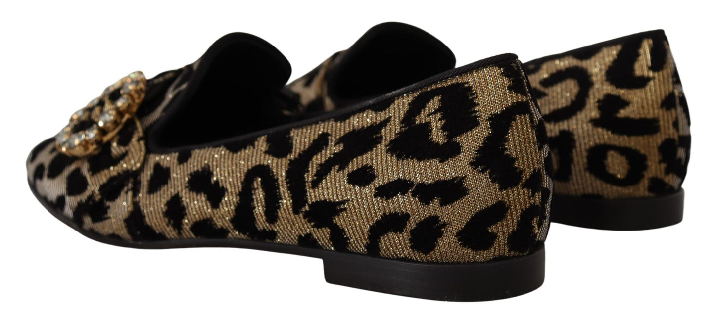 Elegant Leopard Crystal Gem Loafers