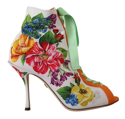 Floral Open Toe Jersey Heels