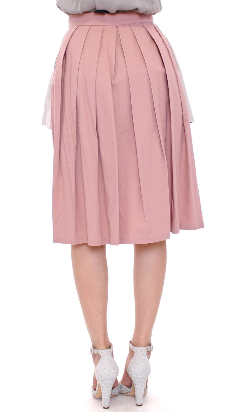 Elegant Pleated Knee-length Skirt in Pink and Gray