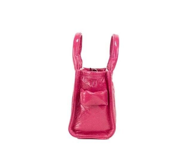 The Shiny Crinkle Micro Tote Magenta Leather Crossbody Bag Handbag