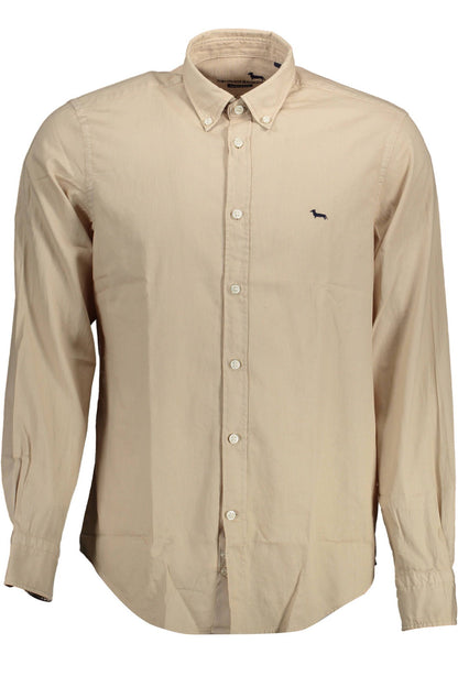 Beige Cotton Men Shirt