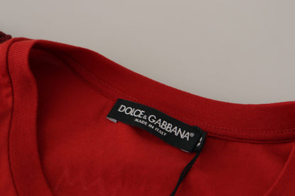 Elegant Red Crewneck Cotton Tee