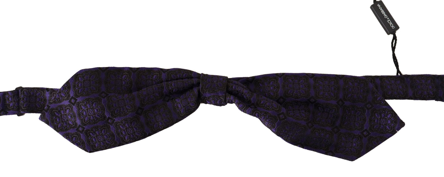 Elegant Blue Geometric Silk Bow Tie