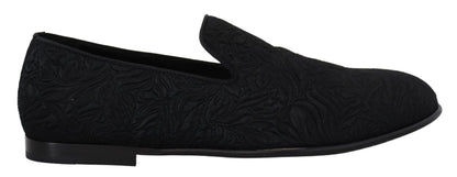 Elegant Jacquard Black Loafers Slide On Flats