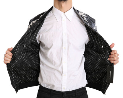 Elegant Banana Leaf Print Silk Bomber Jacket