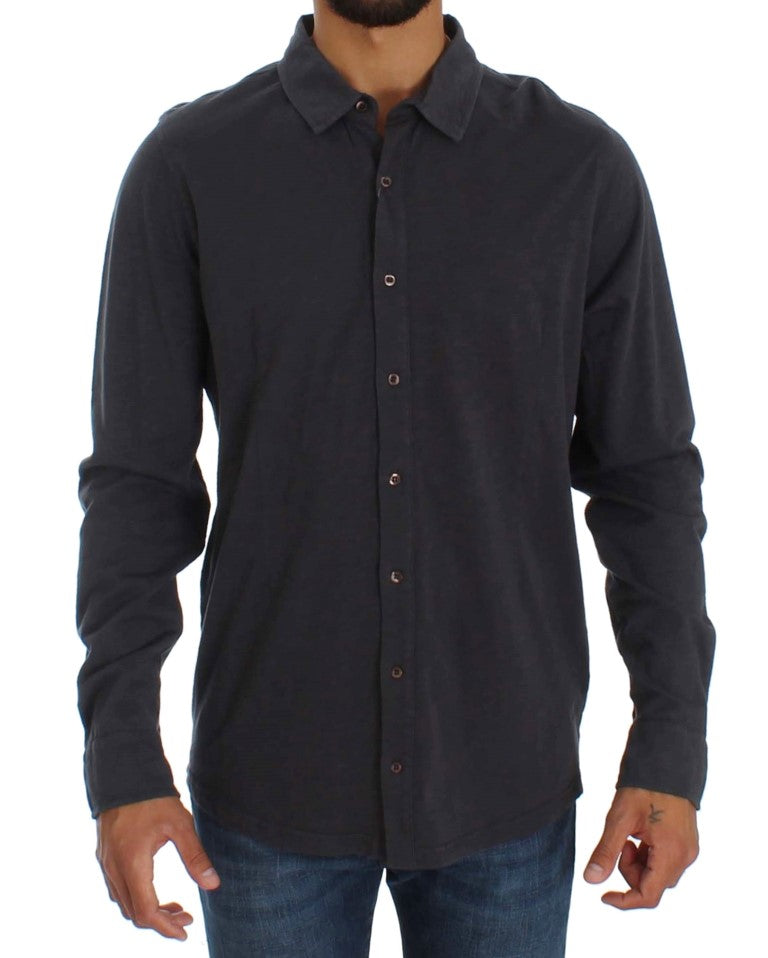 Sleek Gray Casual Cotton Shirt