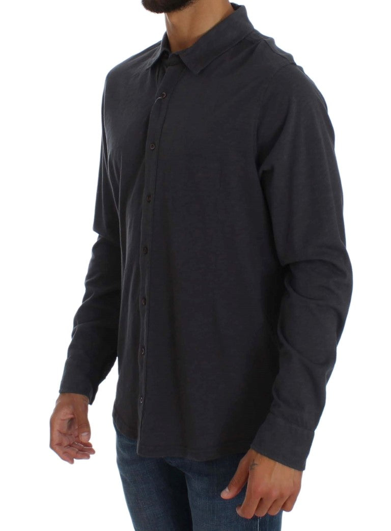 Sleek Gray Casual Cotton Shirt